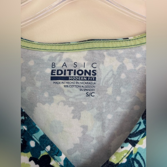 Basic Editions Blue Floral Short Sleeve Tee Size S Casual Floral - Picture 6 of 6